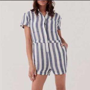 Pact Blue White Striped Organic Cotton Hemp Romper Size M
